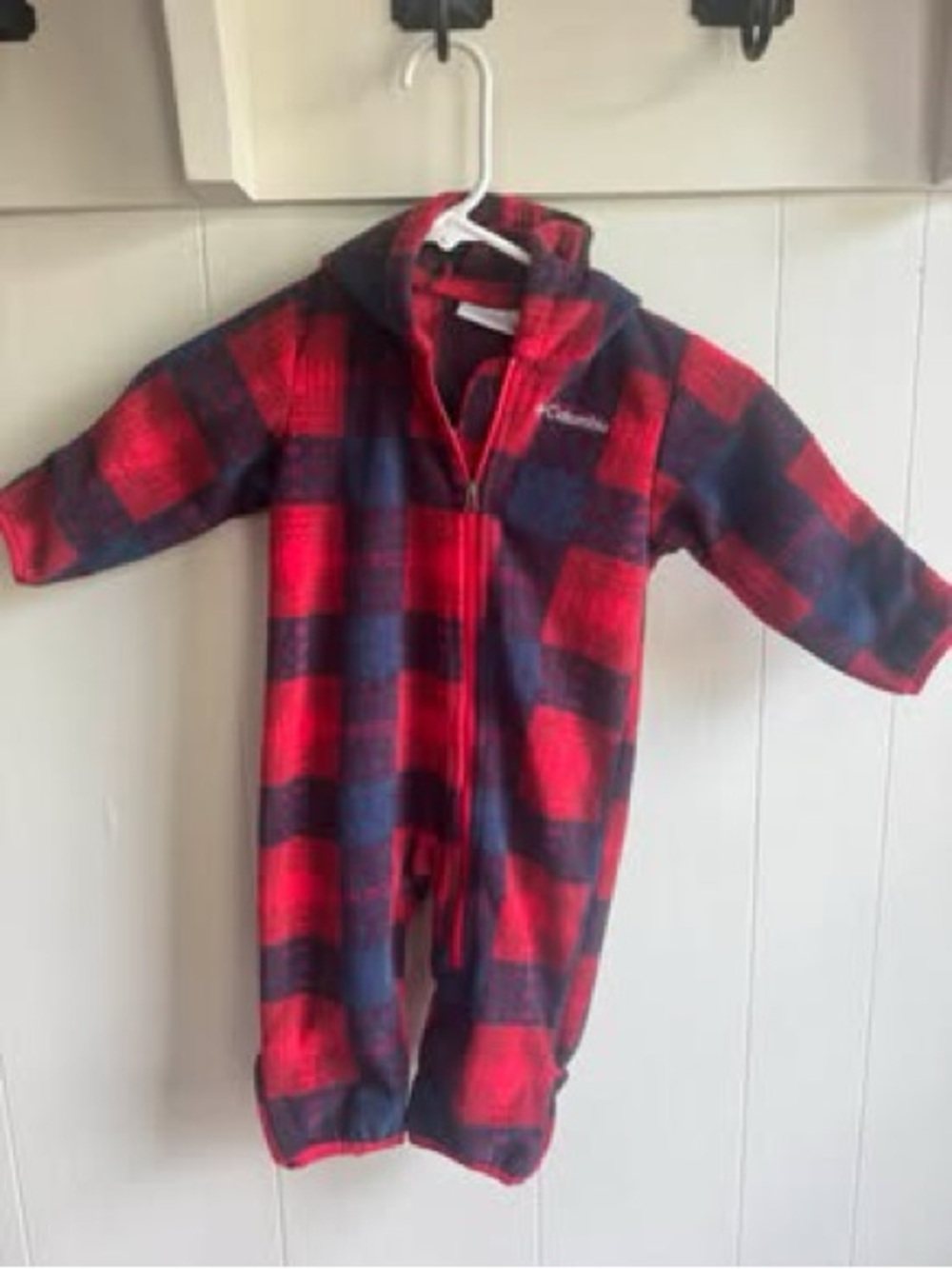 Columbia 6-13 month Red & Navy Plaid Fleece Kids One-Piece